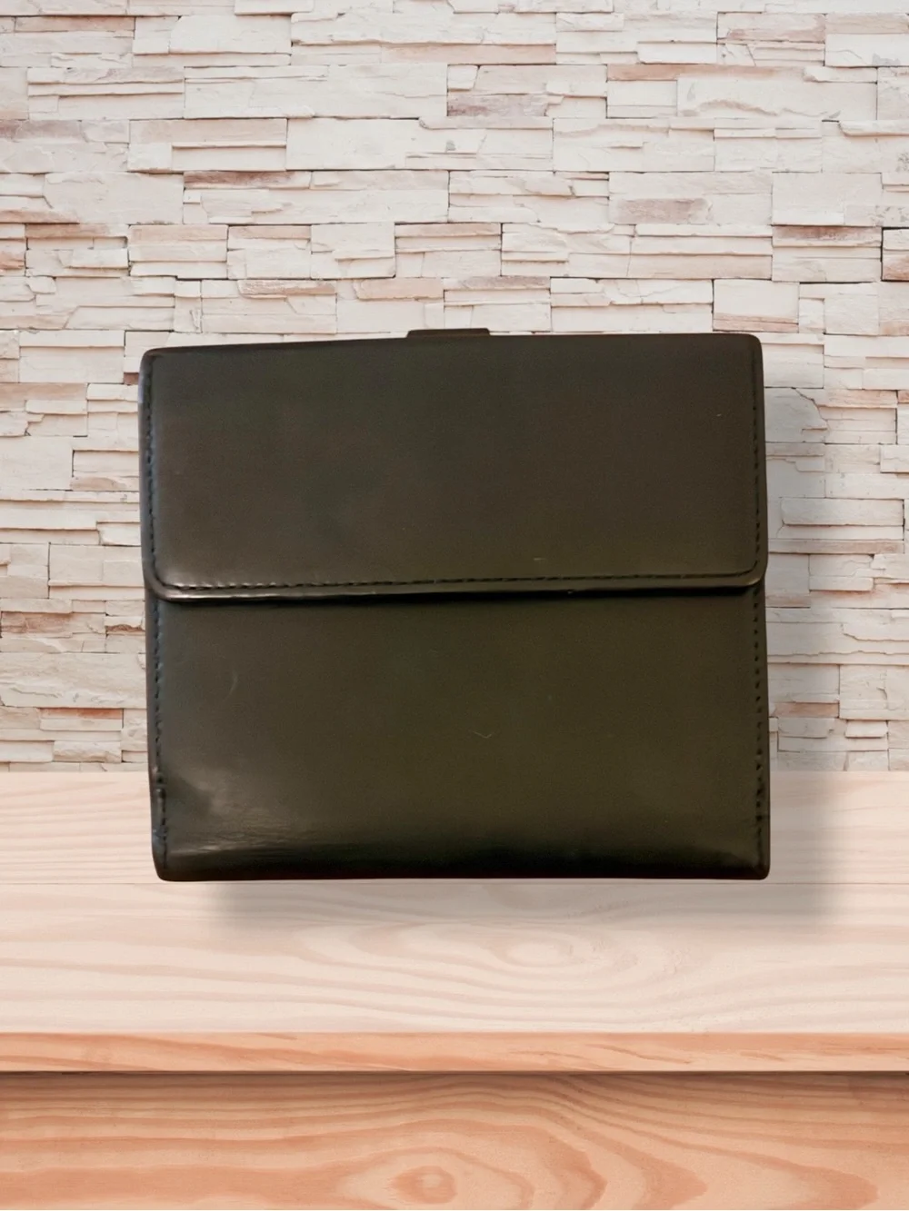 Coach Black Leather Unisex Bi-Fold Wallet with Gold Accent